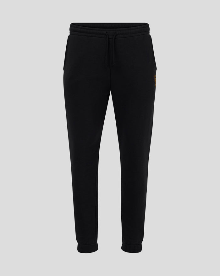 Black Ibrox 125 heritage joggers with elastic waistband and gold crest on left thigh.