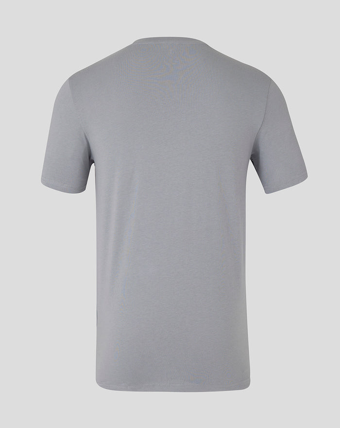 Back view of light grey Rangers crest T-shirt with crew neck and plain back
