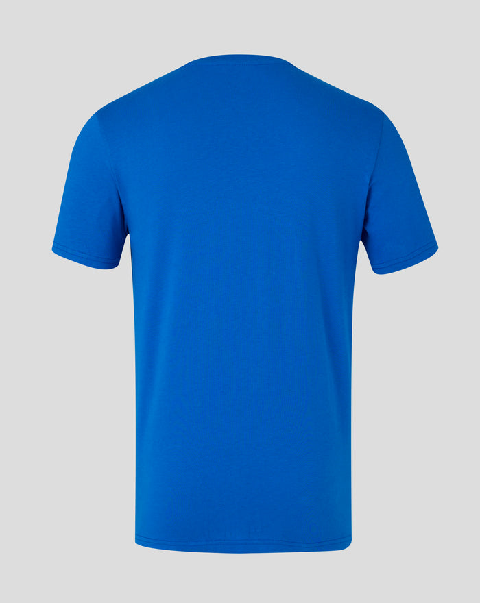 Back view of blue Rangers Core Logo T shirt showing plain fabric and ribbed neck.