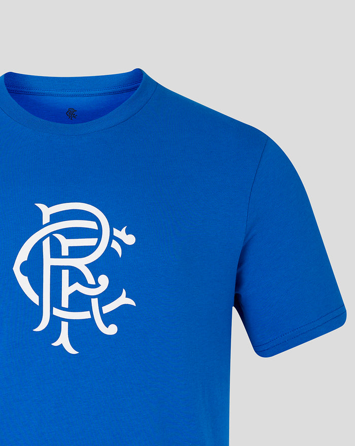 Blue Rangers core logo T shirt with bold white scroll crest on the front