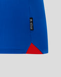 Close-up of blue Rangers FC home shirt hem with a red triangular insert and a small official product tag
