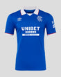 Rangers FC 25/26 home shirt in blue with white collar and crest on the left chest and Umbro logo on the right chest