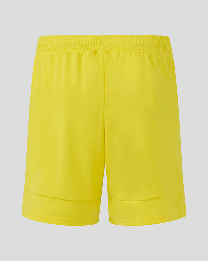 Back view of bright yellow men's 25/26 home goalkeeper shorts with elastic waistband