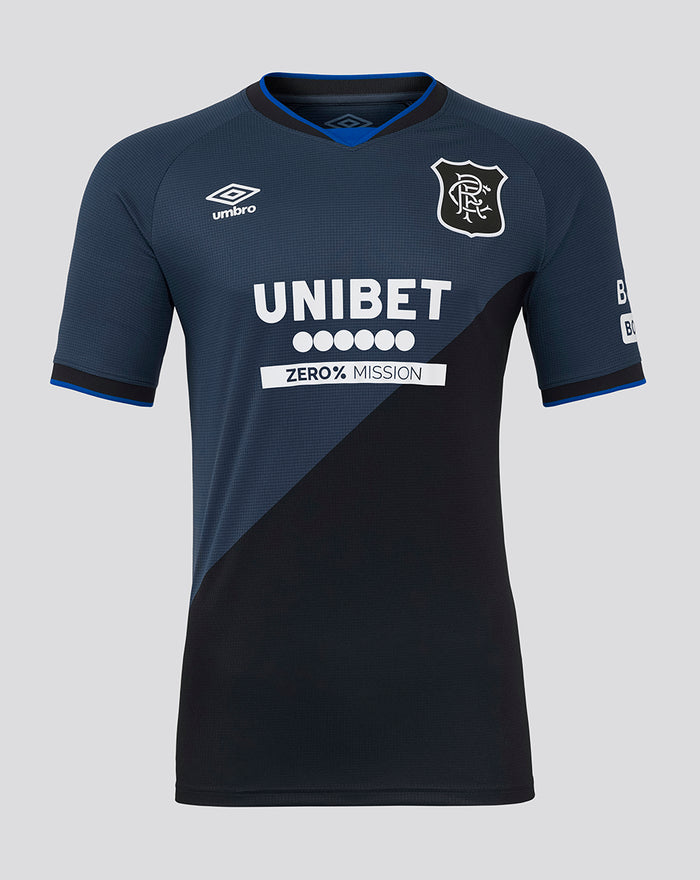 Front view of Rangers FC away pro shirt in navy with Umbro logo and UNIBET sponsor.