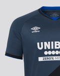 Shoulder and sleeve view of Rangers FC Third shirt with blue trim and textured fabric