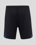 Back view of black shorts with elastic waistband