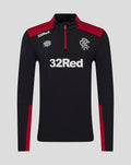 Front view of black men's training quarter zip top with red shoulder panels and red zipper, featuring 32Red sponsor and club crest.