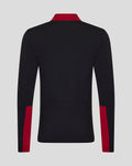 Back view of black men's training quarter zip top with red collar and red sleeve panels.