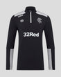 Front view of men's black caviar training top with gray shoulder panels and 32Red logo across chest.