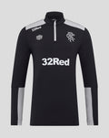 Front view of men's black caviar training top with gray shoulder panels and 32Red logo across chest.