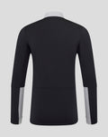 Back view of black coaching top with white collar and light grey sleeve panels