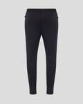 Back view of black men's coaches training knit pants with elastic waistband and tapered legs