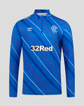 Unisex blue Rangers home matchday quarter zip jersey with diagonal stripes, club crest, Umbro logo and 32Red sponsor.
