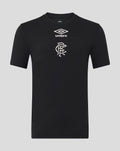 Black junior T shirt with white Umbro logo and club crest on the chest