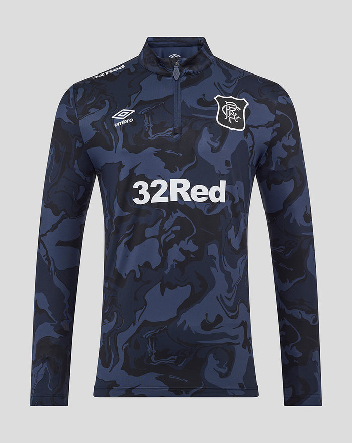 Unisex navy camouflage quarter zip top with collar; club crest on the chest and 32Red across the front