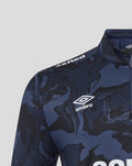 Navy camouflage print quarter zip top with collar, featuring Umbro logo and club crest on the chest