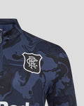 Close-up of navy camouflage unisex quarter zip top showing the club crest and Umbro logo on the chest