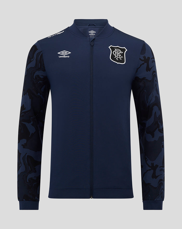 Front view of navy Unisex Third Matchday jacket with full front zip camo sleeves and club crest on left chest