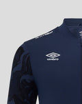 Navy Unisex Third Matchday Jacket close up showing center front zip and collar with Umbro logo and club crest on chest