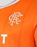 Orange Rangers FC shirt back neck area with small lion rampant heat transfer on the back of the collar