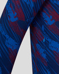 Close up of sleeve and zip pocket on the blue and red printed Rangers Walkout Jacket with curved front yoke details