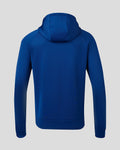 Back view of blue Rangers FC travel hoodie with hood up and no visible chest logo.