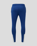 Back view of blue matchday training pants with light grey cuff panels and a curved back yoke