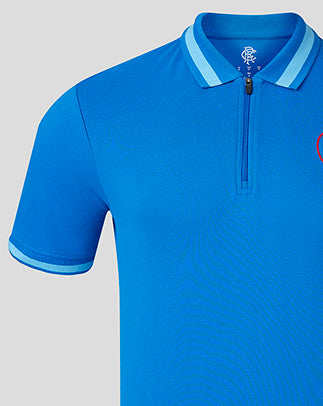 Blue Rangers Classic Polo with contrasting light blue collar tips, zip front placket and front chest crest.