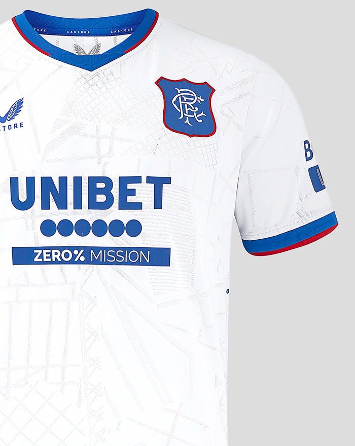 Rangers Pro Away white football shirt front with club crest on left chest and UNIBET sponsor.