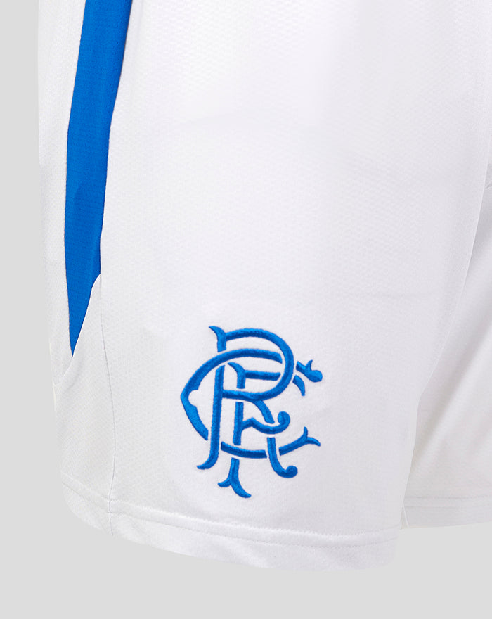 White Rangers away shorts with a blue side panel and embroidered crest on the right thigh