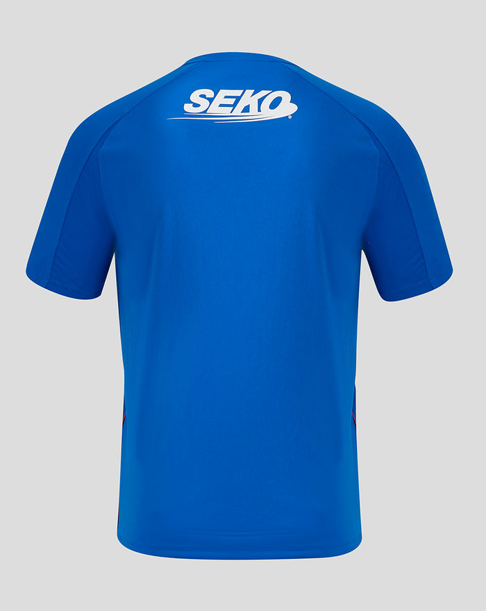 Back view of blue Rangers home shirt with SEKO sponsor logo on upper back.