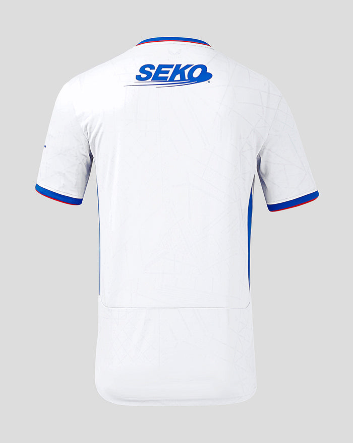 Back view of white Rangers away shirt with SEKO logo on upper back.