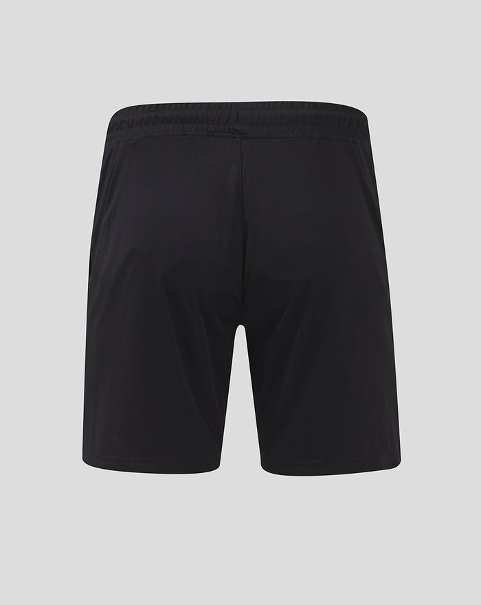 Back view of black Rangers Pro Coaches Training Shorts showing the elastic waistband