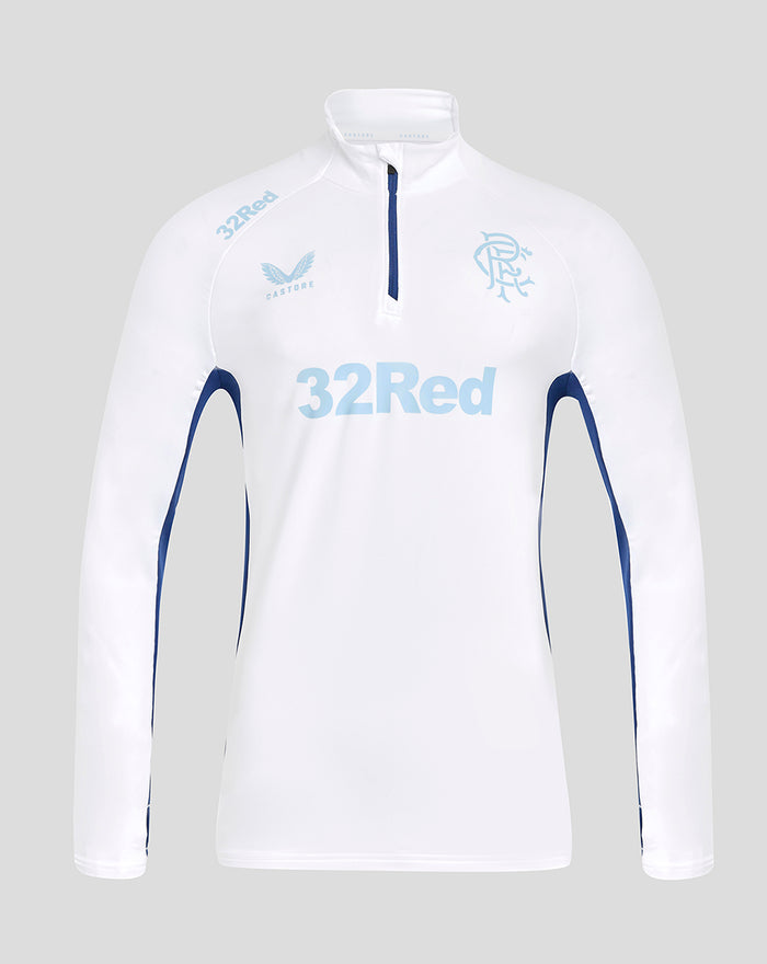 Front view of white MEN'S PRO PLAYERS 1/4 ZIP PANT SUIT jacket with blue side panels