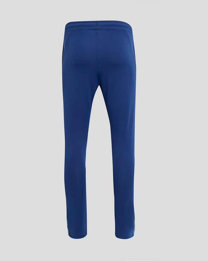 Back view of navy blue Pro Players pants with a white crest on the lower left leg