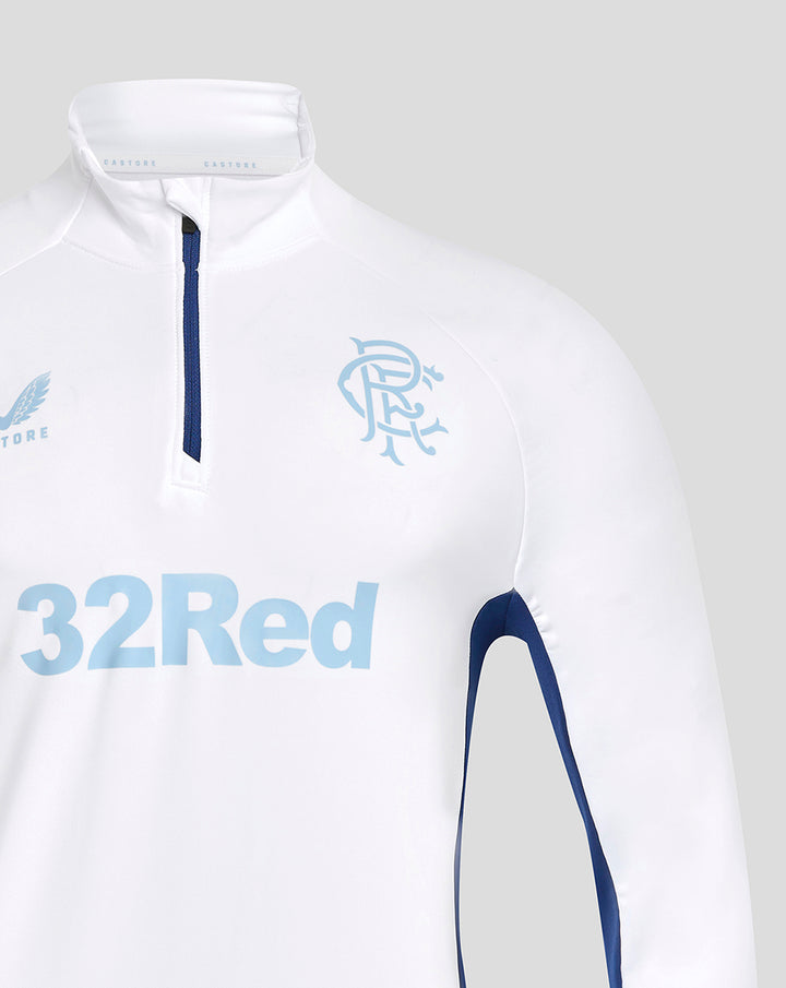 White men's pro players 1/4 zip top with navy zipper and light blue 32Red text across the front and a crest on the chest