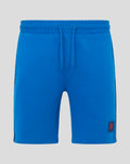 Blue men's shorts with drawstring waist and Rangers logo patch at the hem