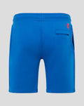 Back view of blue Junior Classic Rangers Shorts with ribbed waistband, back pocket with flap, and a red crest at the right waist.