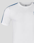White Rangers T shirt with blue shoulder trim and clean front view