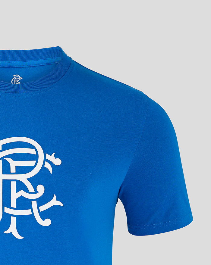 Blue Rangers FC Core Crest T Shirt with large white crest print on the chest