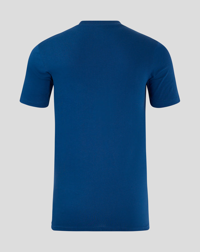 Back view of navy Rangers T shirt with plain fabric and short sleeves.
