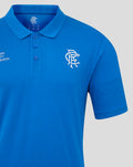 Front view of bright blue Rangers Charity Foundation polo with white crest on the chest