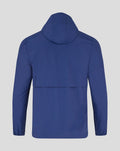 Back view of blue Rangers FC x Castore mens anorak with hood