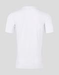Back view of a plain white Rangers core top with short sleeves.