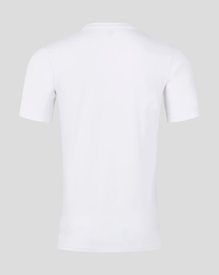 Back view of a plain white Rangers core top with short sleeves.