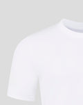 Shoulder and neckline area of a white Rangers top with clean stitching