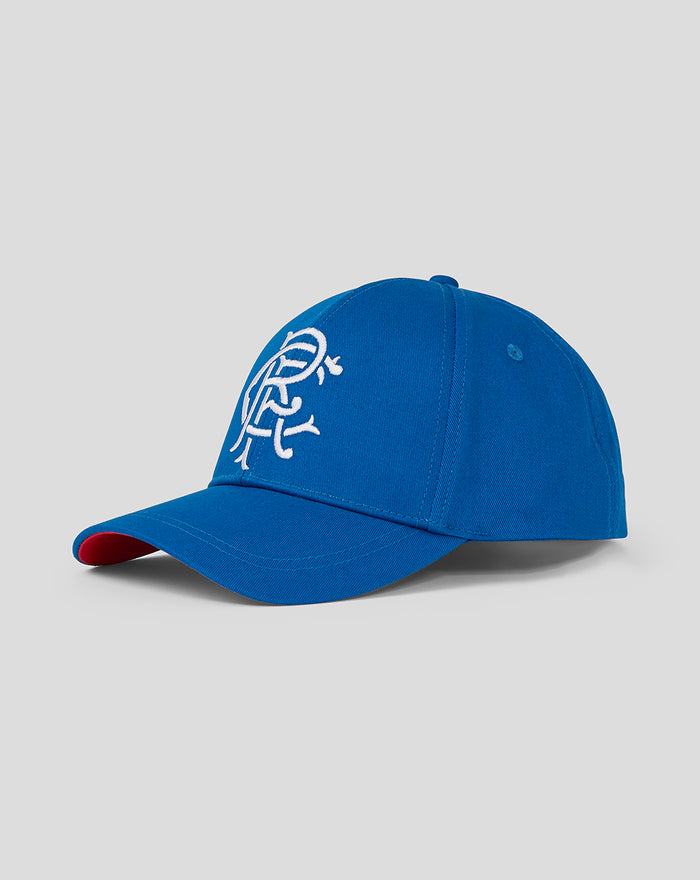 Blue CLUB cap with white embroidered logo on the front and red underbill.