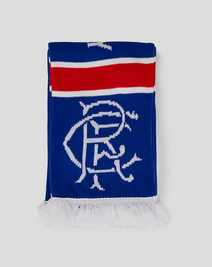 Rangers all the way scarf with blue base red white stripe and white fringe