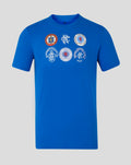 Unisex lapis blue badge tee with multiple Rangers crests across the chest