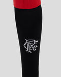 Rangers FC Junior Home Sock with white embroidered crest on black fabric near the calf